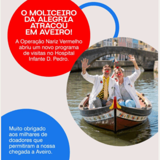 Two ONV clowndoctors arriving by boat to their new hospital program in Aveiro, Portugal