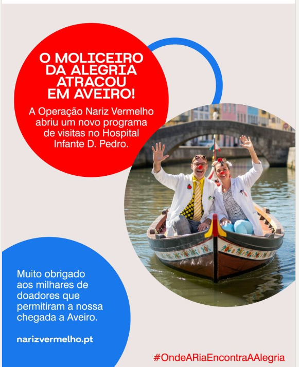 Two ONV clowndoctors arriving by boat to their new hospital program in Aveiro, Portugal