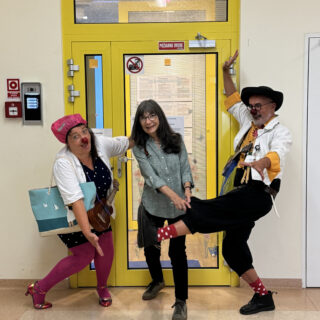 Laura Fernandez and 2 clowns from Cerveny Nos, Slovakia